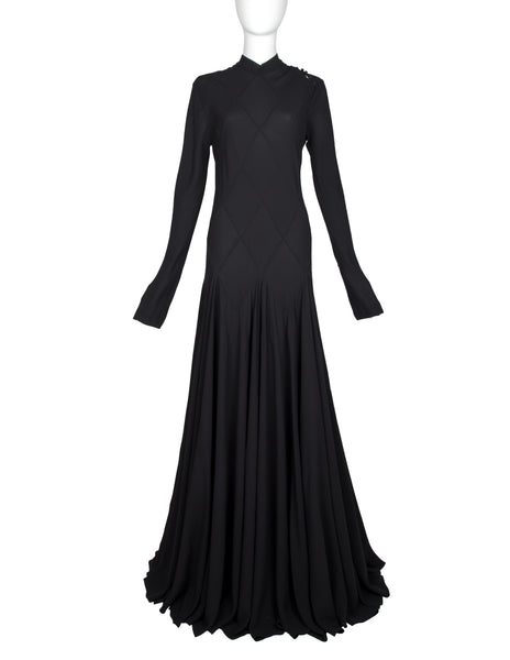 Calvin Klein Collection Vintage AW 2002 Black Diamond Panel Semi-Sheer Silk Gown