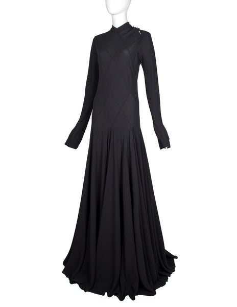 Calvin Klein Collection Vintage AW 2002 Black Diamond Panel Semi-Sheer Silk Gown