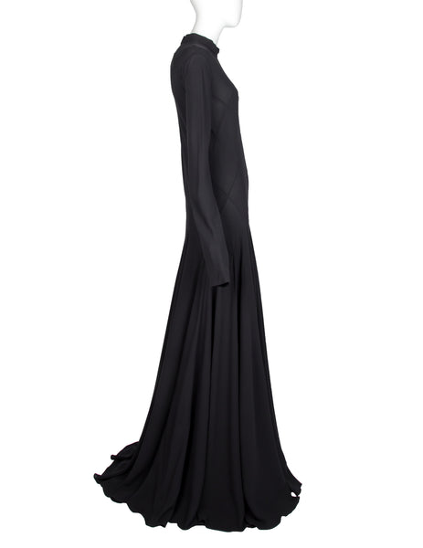 Calvin Klein Collection Vintage AW 2002 Black Diamond Panel Semi-Sheer Silk Gown