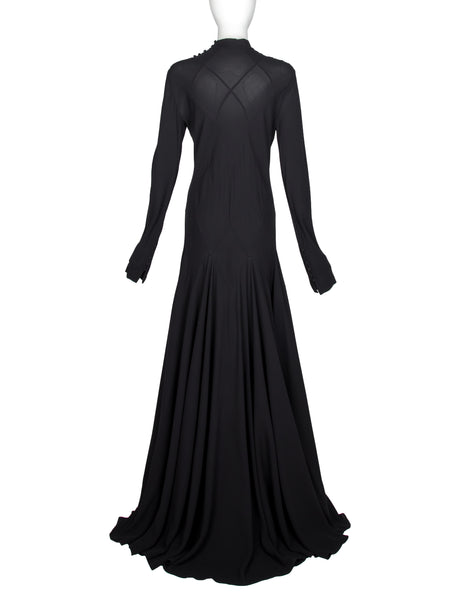 Calvin Klein Collection Vintage AW 2002 Black Diamond Panel Semi-Sheer Silk Gown