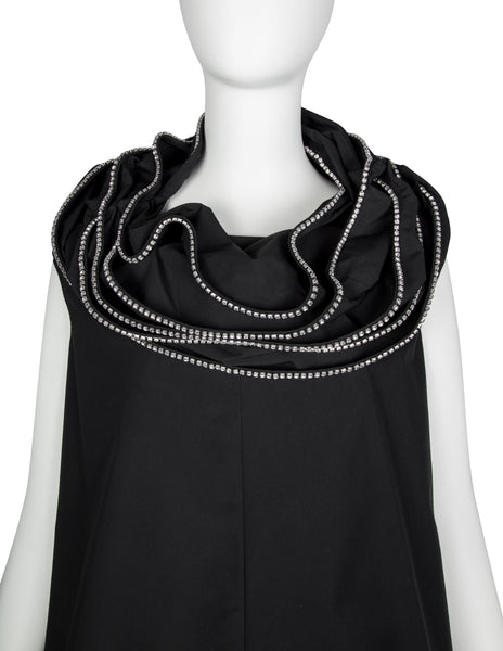 Junya Watanabe Vintage SS 2000 Rhinestone Trim Layered Collar Black A-Line Mini Dress