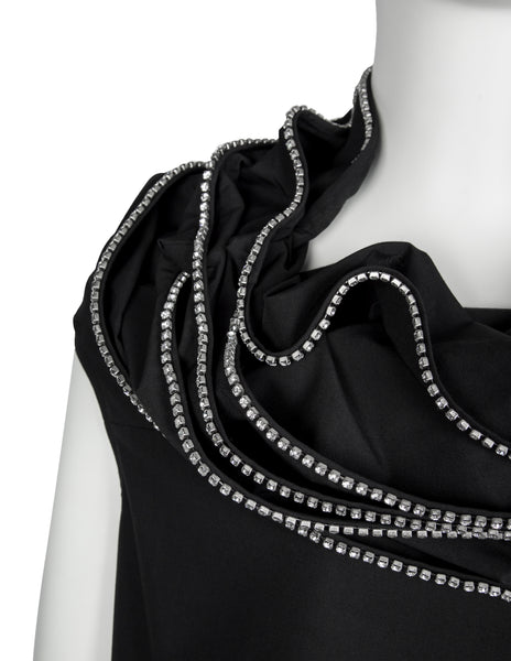 Junya Watanabe Vintage SS 2000 Rhinestone Trim Layered Collar Black A-Line Mini Dress