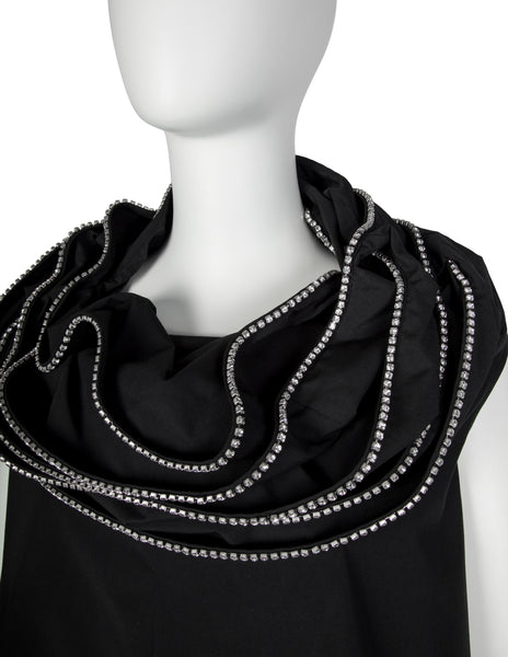 Junya Watanabe Vintage SS 2000 Rhinestone Trim Layered Collar Black A-Line Mini Dress