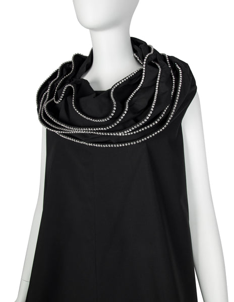 Junya Watanabe Vintage SS 2000 Rhinestone Trim Layered Collar Black A-Line Mini Dress