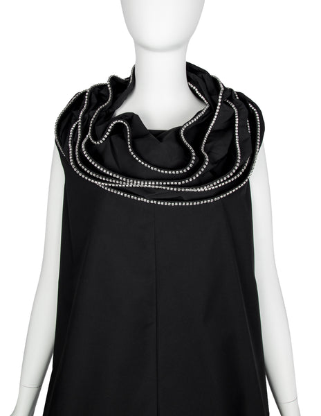 Junya Watanabe Vintage SS 2000 Rhinestone Trim Layered Collar Black A-Line Mini Dress