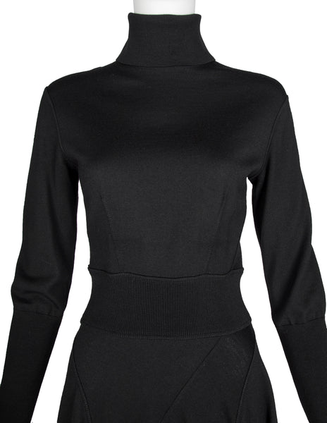 Azzedine Alaia Vintage AW 1987 Black Seamed Knit Skater Dress