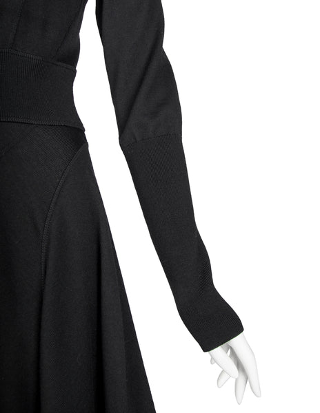 Azzedine Alaia Vintage AW 1987 Black Seamed Knit Skater Dress