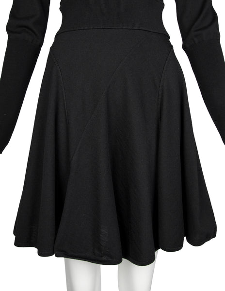 Azzedine Alaia Vintage AW 1987 Black Seamed Knit Skater Dress