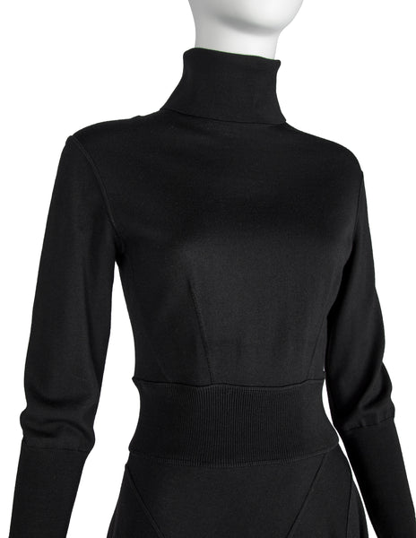 Azzedine Alaia Vintage AW 1987 Black Seamed Knit Skater Dress
