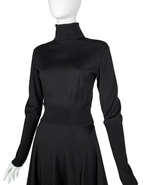 Azzedine Alaia Vintage AW 1987 Black Seamed Knit Skater Dress