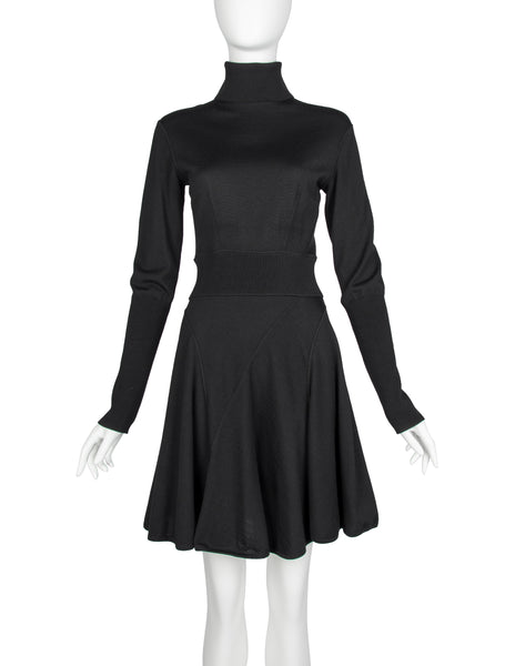 Azzedine Alaia Vintage AW 1987 Black Seamed Knit Skater Dress