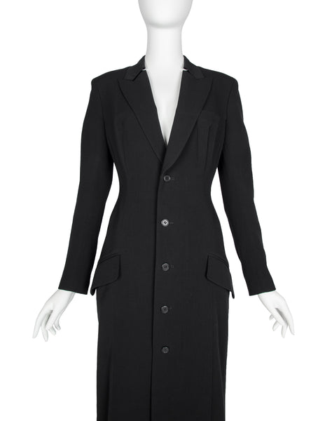 Yohji Yamamoto Vintage AW 1994 Black Wool Gabardine Tailored Coat Dress