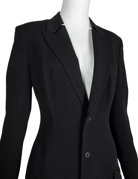 Yohji Yamamoto Vintage AW 1994 Black Wool Gabardine Tailored Coat Dress