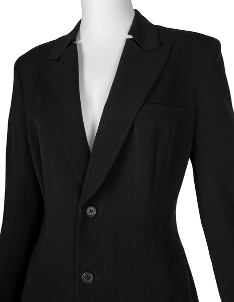 Yohji Yamamoto Vintage AW 1994 Black Wool Gabardine Tailored Coat Dress