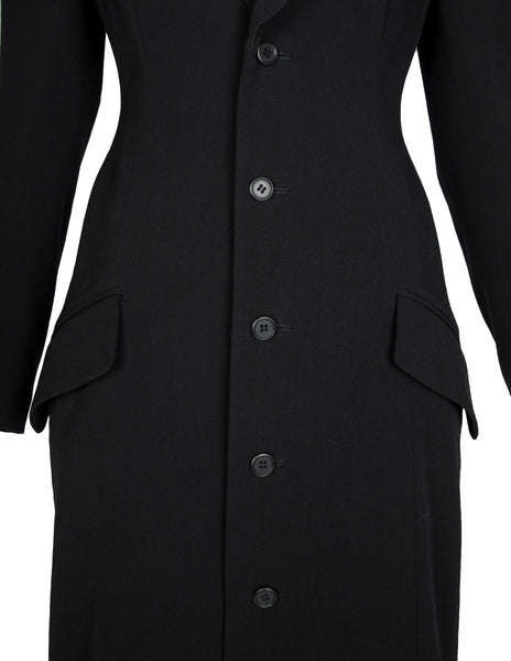 Yohji Yamamoto Vintage AW 1994 Black Wool Gabardine Tailored Coat Dress
