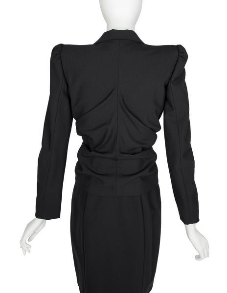 John Galliano Vintage SS 1998 Black Gathered Jacket and LBD Sheath Dress Ensemble
