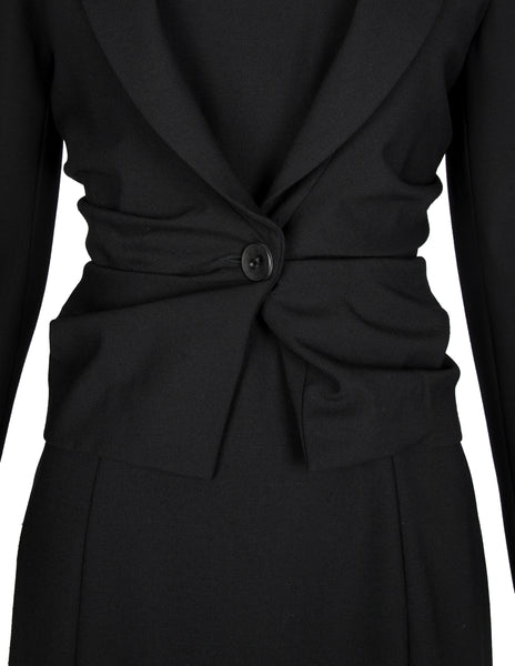 John Galliano Vintage SS 1998 Black Gathered Jacket and LBD Sheath Dress Ensemble