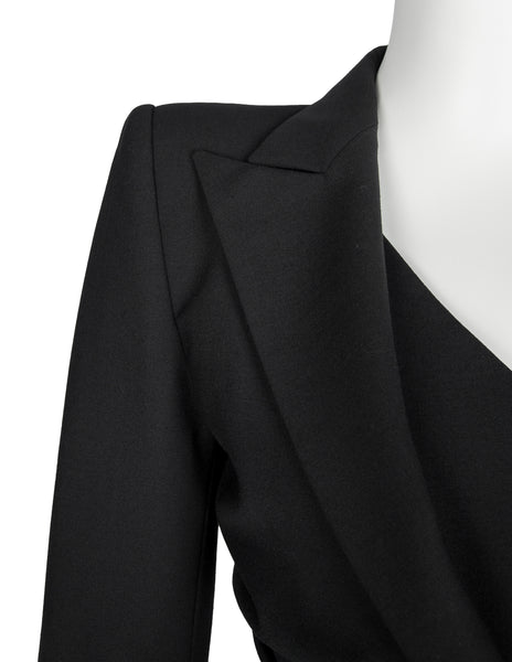John Galliano Vintage SS 1998 Black Gathered Jacket and LBD Sheath Dress Ensemble