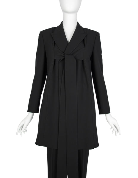Jean Paul Gaultier AW 1993 Black Wool Gabardine Strap Tie Longline Jacket and Pant Suit
