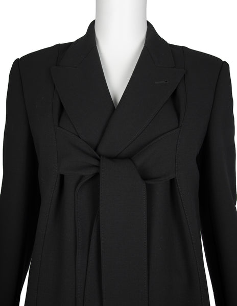 Jean Paul Gaultier AW 1993 Black Wool Gabardine Strap Tie Longline Jacket and Pant Suit