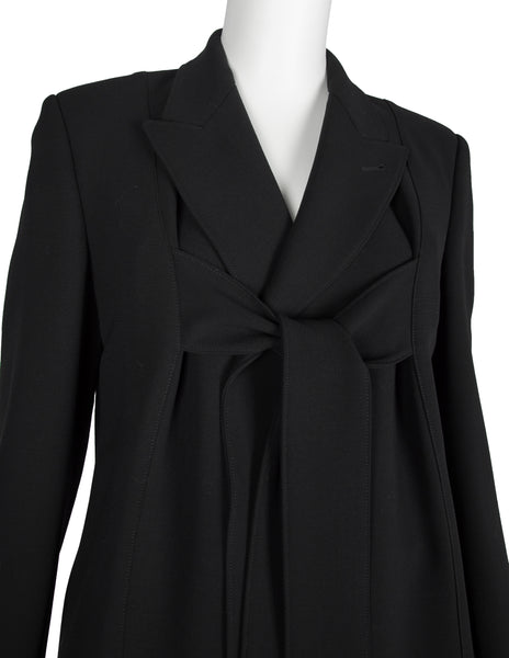 Jean Paul Gaultier AW 1993 Black Wool Gabardine Strap Tie Longline Jacket and Pant Suit