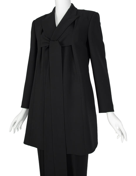 Jean Paul Gaultier AW 1993 Black Wool Gabardine Strap Tie Longline Jacket and Pant Suit