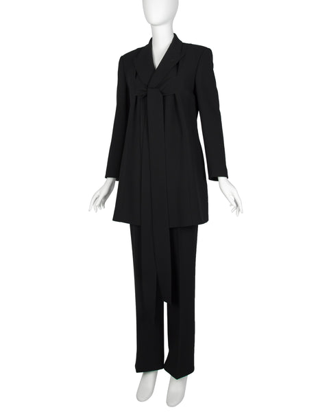 Jean Paul Gaultier AW 1993 Black Wool Gabardine Strap Tie Longline Jacket and Pant Suit