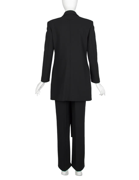 Jean Paul Gaultier AW 1993 Black Wool Gabardine Strap Tie Longline Jacket and Pant Suit