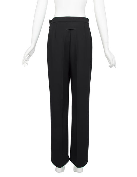 Jean Paul Gaultier AW 1993 Black Wool Gabardine Strap Tie Longline Jacket and Pant Suit