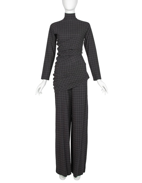Jean Paul Gaultier Vintage Grey Grid Print Dress and Pant Ensemble