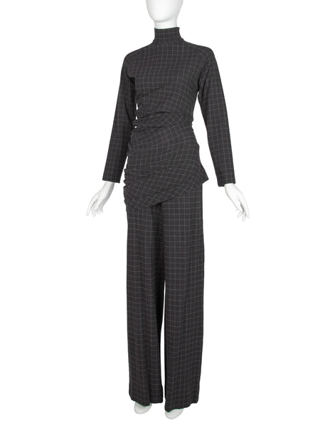 Jean Paul Gaultier Vintage Grey Grid Print Dress and Pant Ensemble