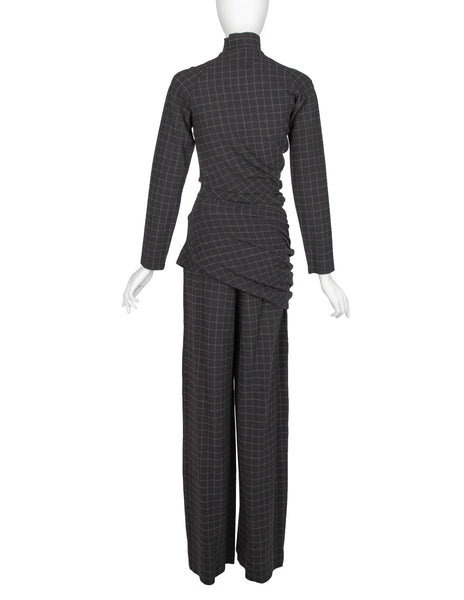 Jean Paul Gaultier Vintage Grey Grid Print Dress and Pant Ensemble