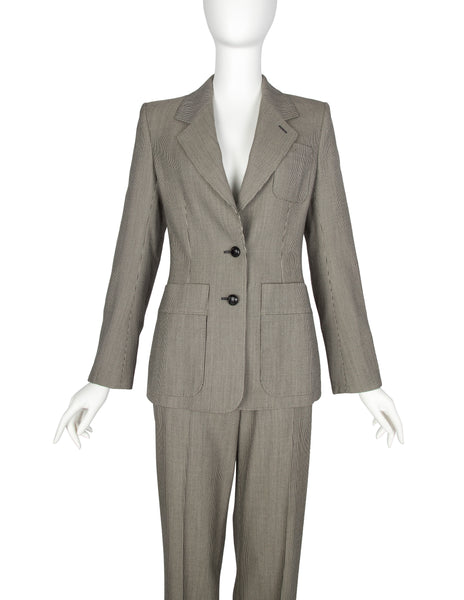 Yves Saint Laurent by Tom Ford Vintage c.2003 Black and Beige Houndstooth Wool Jacket and Pant Suit