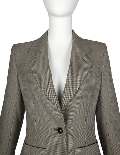Yves Saint Laurent by Tom Ford Vintage c.2003 Black and Beige Houndstooth Wool Jacket and Pant Suit