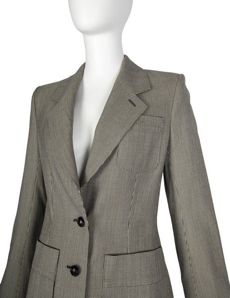 Yves Saint Laurent by Tom Ford Vintage c.2003 Black and Beige Houndstooth Wool Jacket and Pant Suit