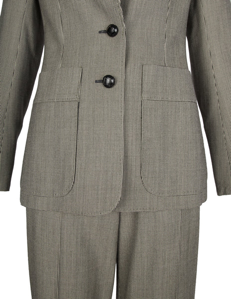 Yves Saint Laurent by Tom Ford Vintage c.2003 Black and Beige Houndstooth Wool Jacket and Pant Suit