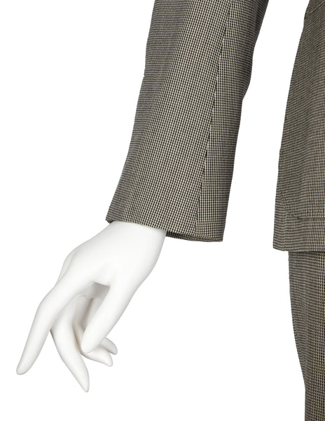 Yves Saint Laurent by Tom Ford Vintage c.2003 Black and Beige Houndstooth Wool Jacket and Pant Suit