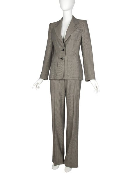 Yves Saint Laurent by Tom Ford Vintage c.2003 Black and Beige Houndstooth Wool Jacket and Pant Suit