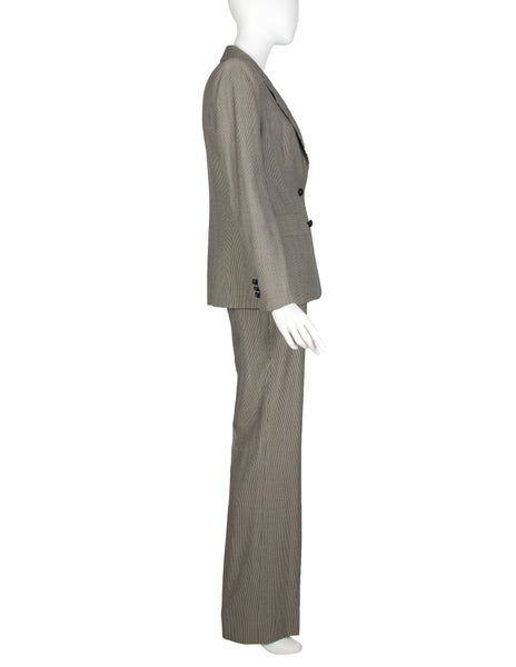 Yves Saint Laurent by Tom Ford Vintage c.2003 Black and Beige Houndstooth Wool Jacket and Pant Suit