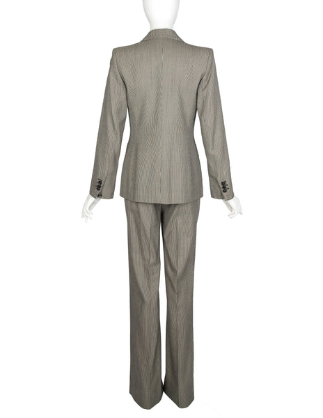Yves Saint Laurent by Tom Ford Vintage c.2003 Black and Beige Houndstooth Wool Jacket and Pant Suit