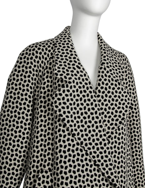 Karl Lagerfeld Vintage 1990s Black and Ivory Mosaic Tweed Coat
