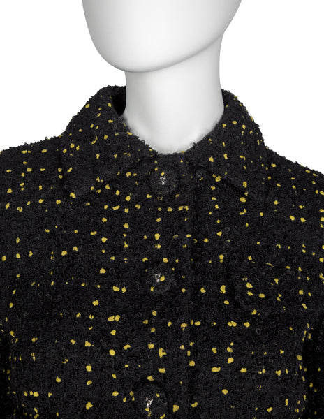 Atelier Versace Vintage 1996 Black and Yellow Tweed Boucle Cropped Jacket