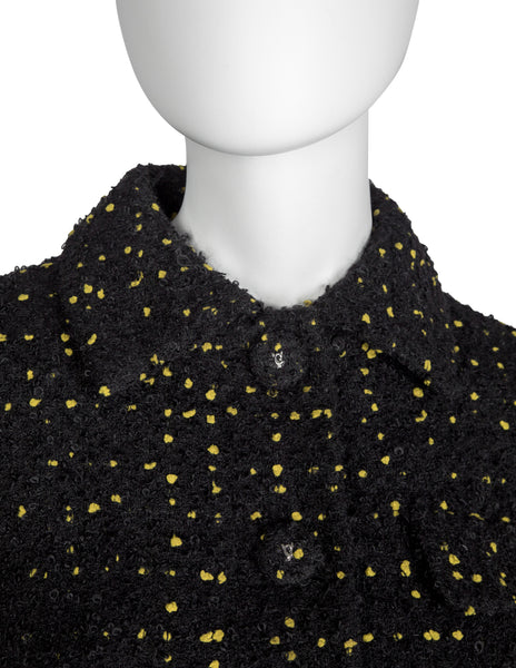 Atelier Versace Vintage 1996 Black and Yellow Tweed Boucle Cropped Jacket