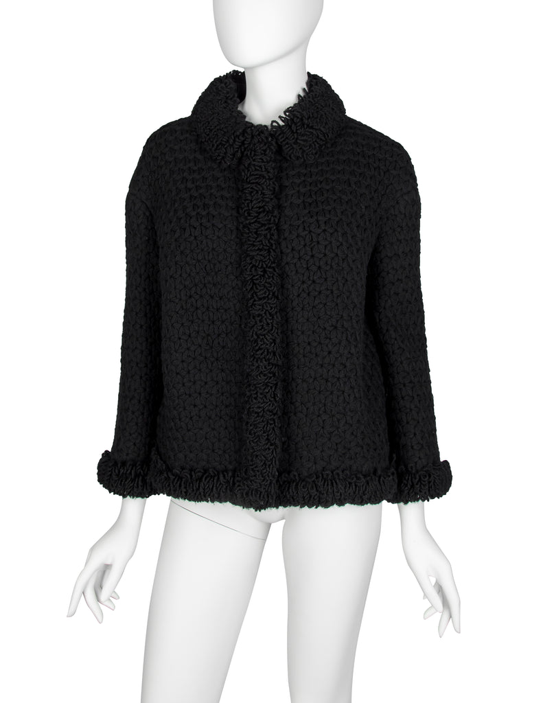 Christian Dior Vintage 1950s Colifichets Black Crochet Wool Jacket