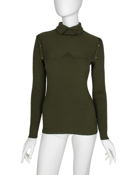 Thierry Mugler Vintage 1970s Green Ribbed Sweater