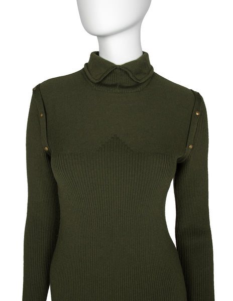 Thierry Mugler Vintage 1970s Green Ribbed Sweater