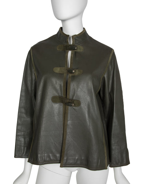 Gucci Vintage 1970s Rare Olive Green Leather and Suede Jacket