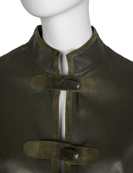 Gucci Vintage 1970s Rare Olive Green Leather and Suede Jacket
