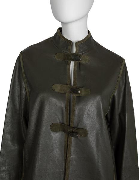 Gucci Vintage 1970s Rare Olive Green Leather and Suede Jacket