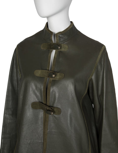 Gucci Vintage 1970s Rare Olive Green Leather and Suede Jacket